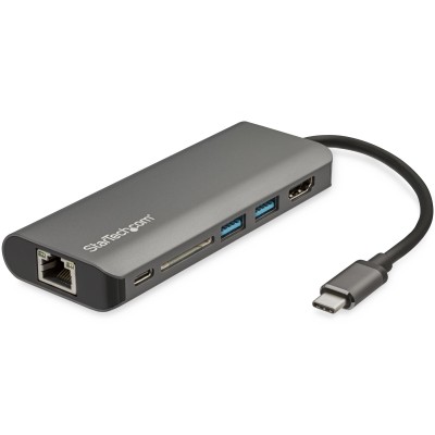 StarTech.com Adattatore multiporta USB-C - Dock da viaggio USB tipo C a HDMI 4K, 3x USB 3.0 hub, SD / SDHC, GbE, pass-through PD