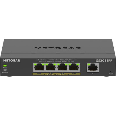 NETGEAR 5-Port Gigabit Ethernet High-Power PoE+ Plus Switch (GS305EPP) Gestito L2/L3 Gigabit Ethernet (10/100/1000) Supporto Pow