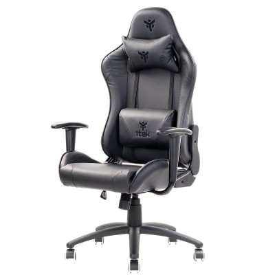 iTek Gaming Chair PLAYCOM PM20 - PVC, Doppio Cuscino - Nero/Nero