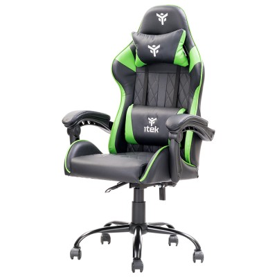 iTek Gaming Chair RHOMBUS PF10 - PVC, Doppio Cuscino - Nero/Verde