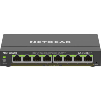 NETGEAR 8-Port Gigabit Ethernet High-Power PoE+ Plus Switch (GS308EPP) Gestito L2/L3 Gigabit Ethernet (10/100/1000) Supporto Pow