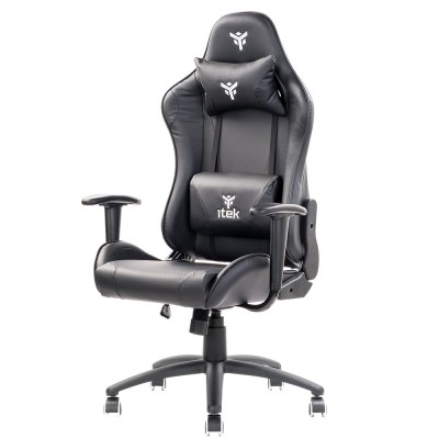 iTek Gaming Chair PLAYCOM PM20 - PVC, Doppio Cuscino - Nero/Nero