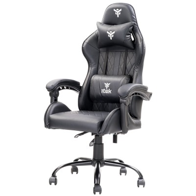 iTek Gaming Chair RHOMBUS PF10 - PVC, Doppio Cuscino - Nero/Nero