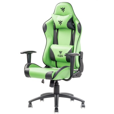 iTek Gaming Chair PLAYCOM PM20 - PVC, Doppio Cuscino - Verde/Nero