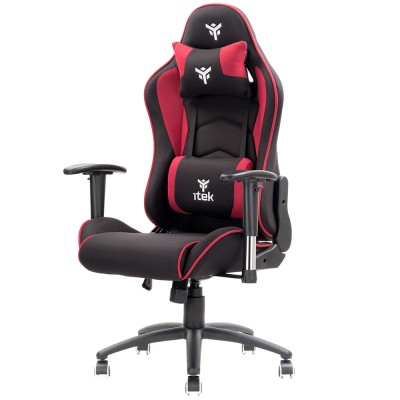 iTek Gaming Chair PLAYCOM FM20 -  Tessuto, Doppio Cuscino - Nero/Rosso