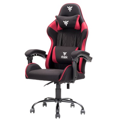 iTek Gaming Chair RHOMBUS FF10 - Tessuto, Doppio Cuscino - Nero/Rosso