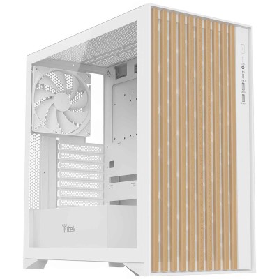 iTek Case WOODY, Vetro Temperato - Bianco/Legno